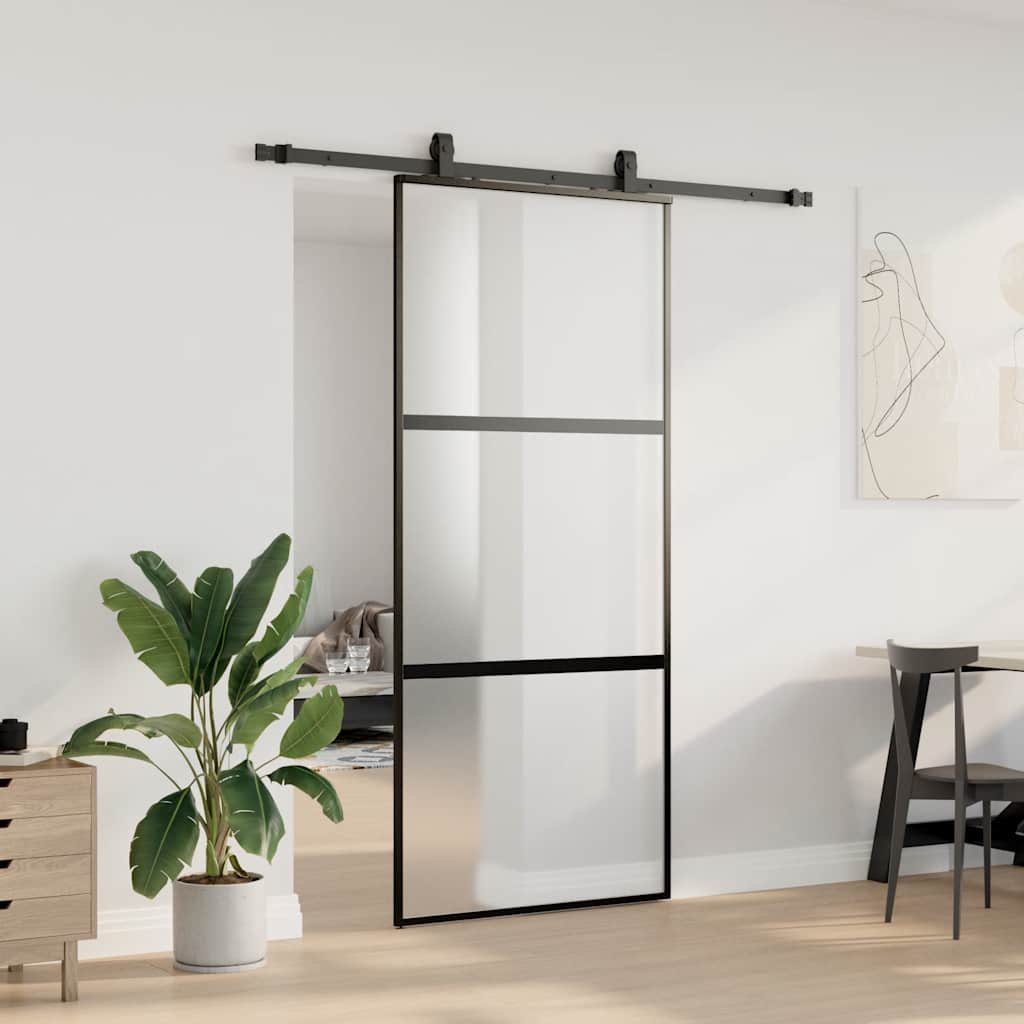 Schuifdeur met beslagset 90x205 cm gehard glas zwart is nu te koop bij PeponiXL, paradijselijk wonen!