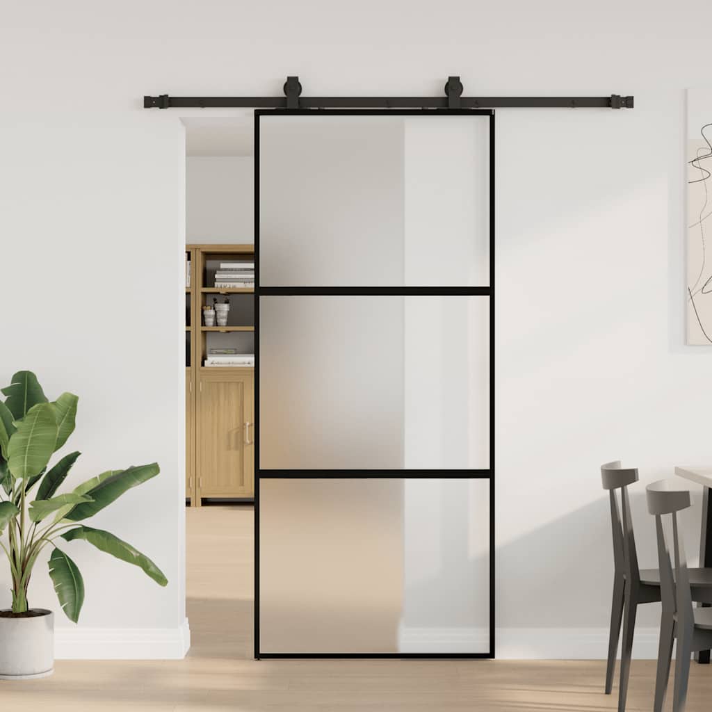 Schuifdeur met beslagset 90x205 cm gehard glas zwart is nu te koop bij PeponiXL, paradijselijk wonen!