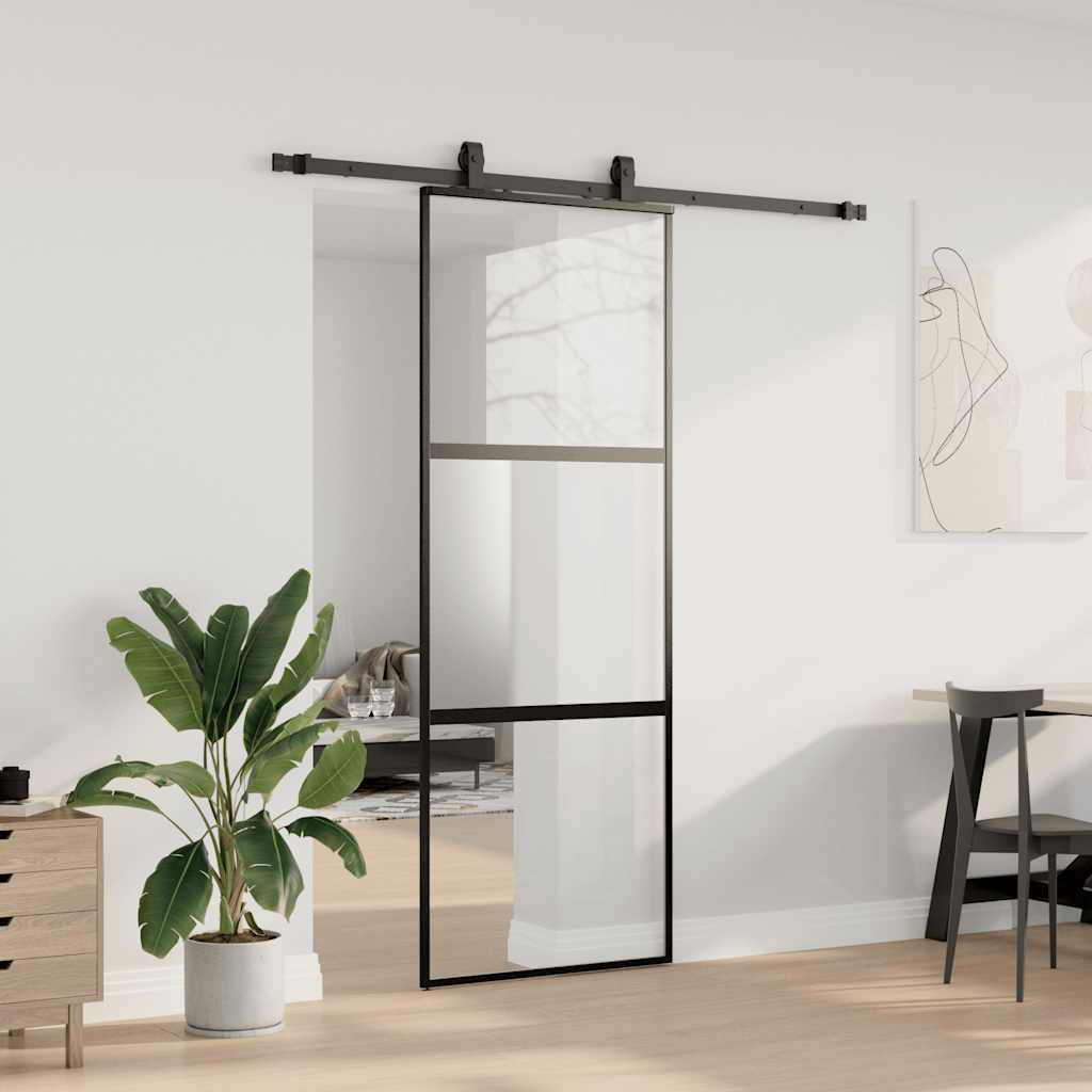 Schuifdeur met beslagset 76x205 cm gehard glas zwart is nu te koop bij PeponiXL, paradijselijk wonen!
