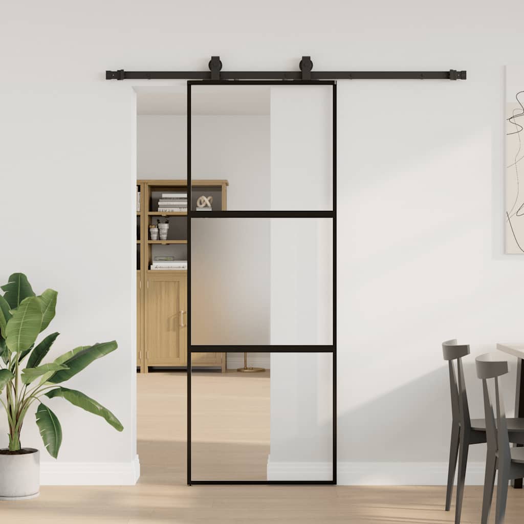 Schuifdeur met beslagset 76x205 cm gehard glas zwart is nu te koop bij PeponiXL, paradijselijk wonen!