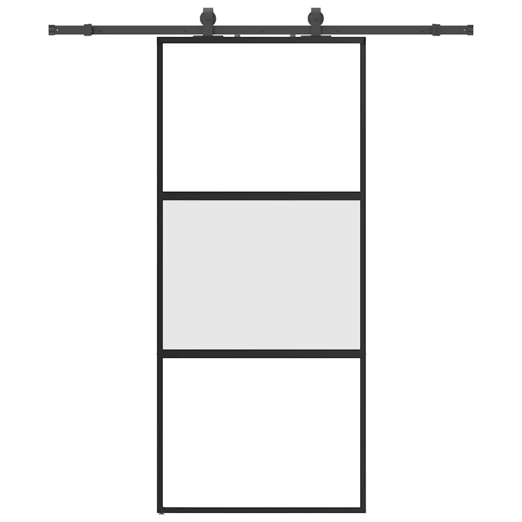 Schuifdeur met beslagset 90x205 cm gehard glas zwart is nu te koop bij PeponiXL, paradijselijk wonen!