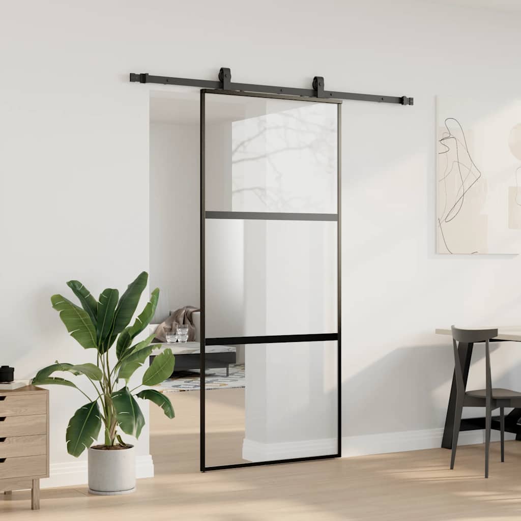 Schuifdeur met beslagset 90x205 cm gehard glas zwart is nu te koop bij PeponiXL, paradijselijk wonen!