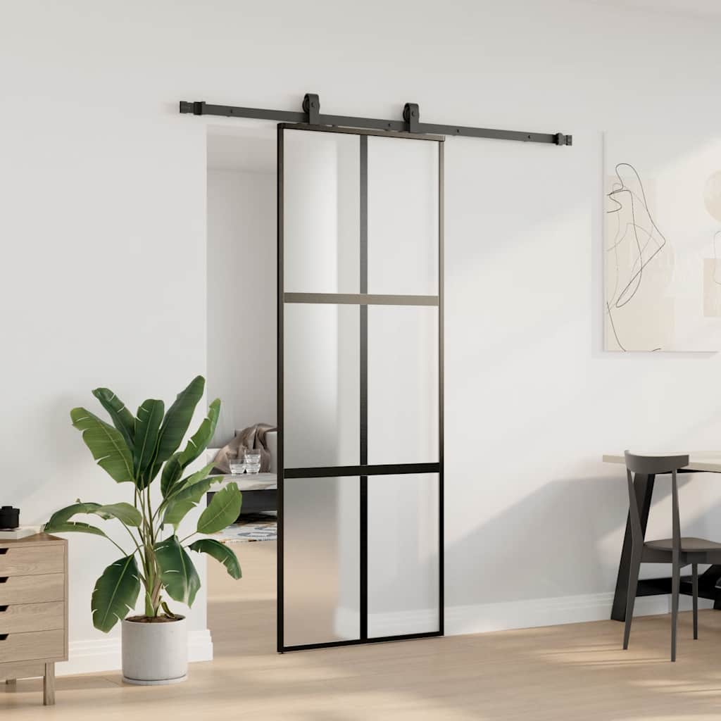 Schuifdeur met beslagset 76x205 cm gehard glas zwart is nu te koop bij PeponiXL, paradijselijk wonen!