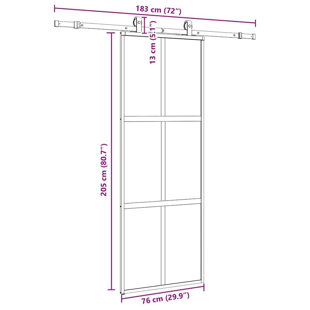 Schuifdeur met beslagset 76x205 cm gehard glas zwart is nu te koop bij PeponiXL, paradijselijk wonen!
