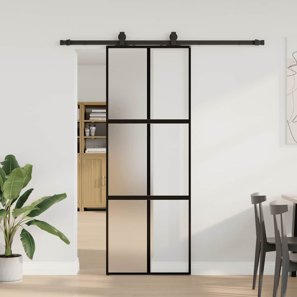 Schuifdeur met beslagset 76x205 cm gehard glas zwart is nu te koop bij PeponiXL, paradijselijk wonen!