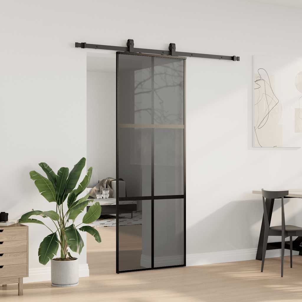 Schuifdeur met beslagset 76x205 cm gehard glas zwart is nu te koop bij PeponiXL, paradijselijk wonen!