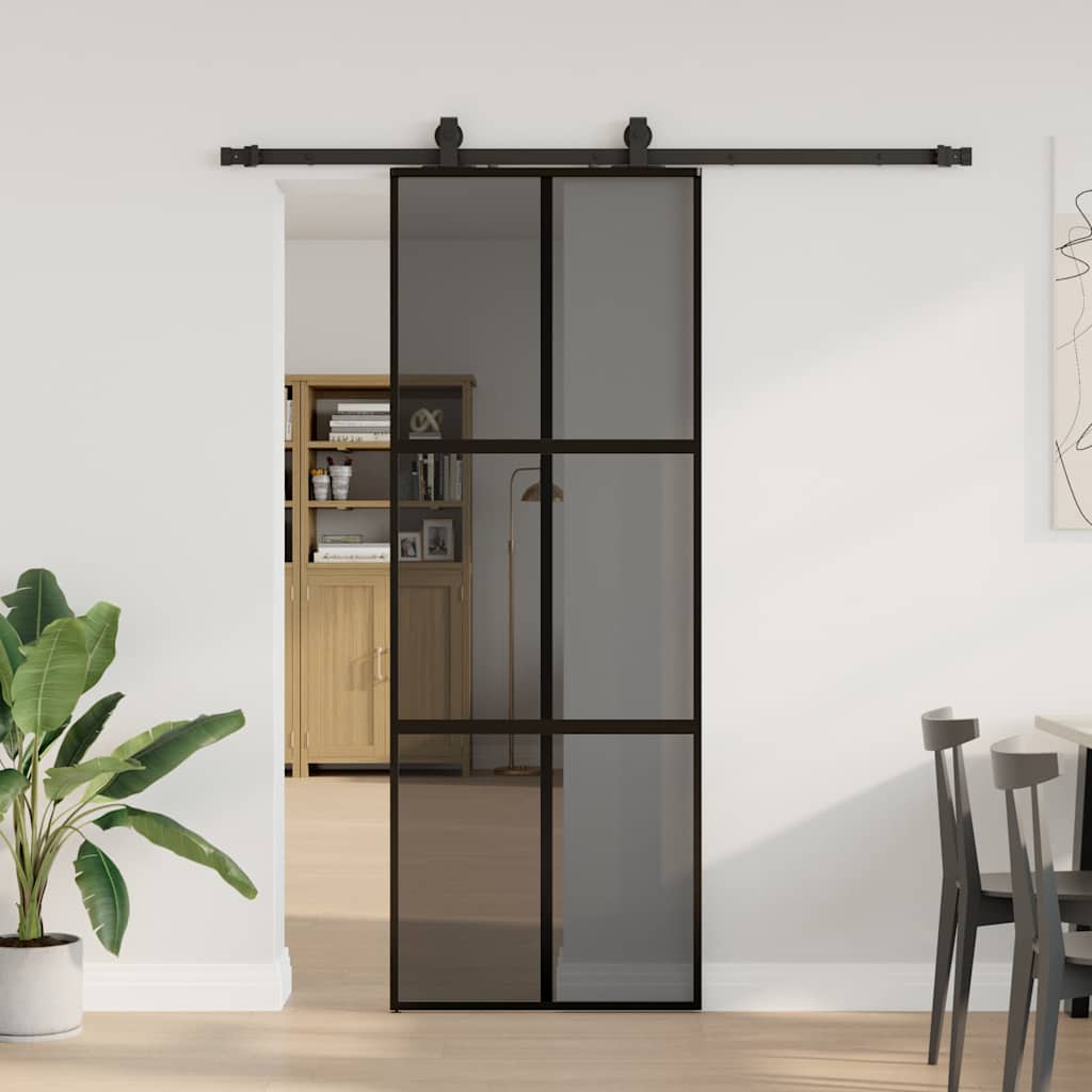 Schuifdeur met beslagset 76x205 cm gehard glas zwart is nu te koop bij PeponiXL, paradijselijk wonen!