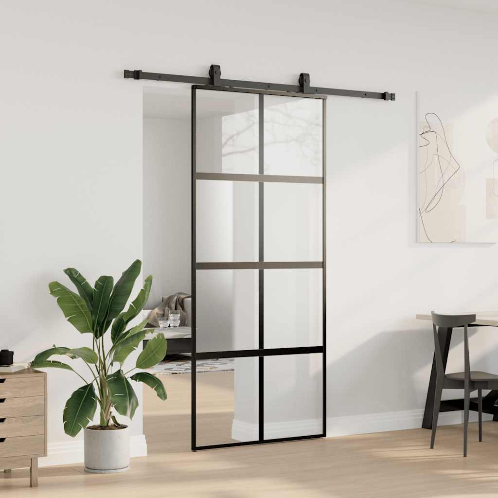 Schuifdeur met beslagset 90x205 cm gehard glas zwart is nu te koop bij PeponiXL, paradijselijk wonen!