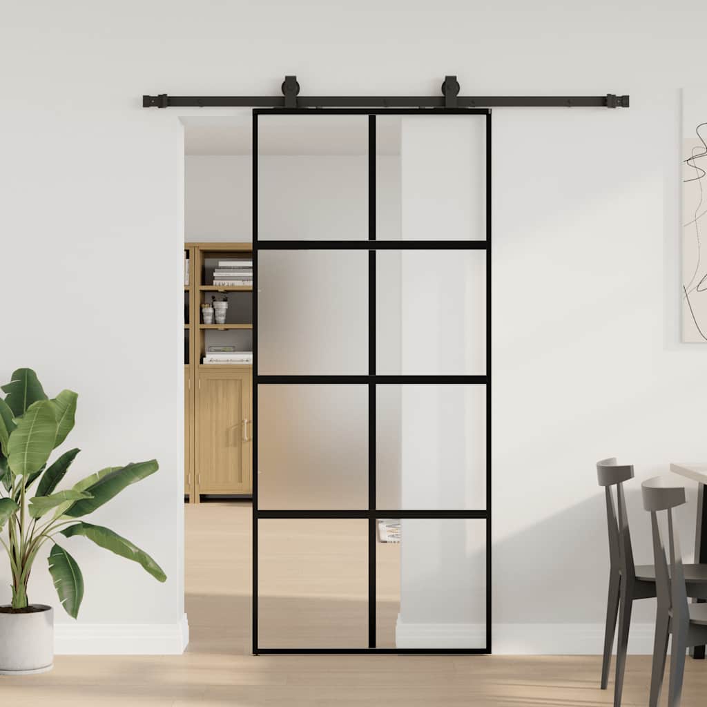 Schuifdeur met beslagset 90x205 cm gehard glas zwart is nu te koop bij PeponiXL, paradijselijk wonen!