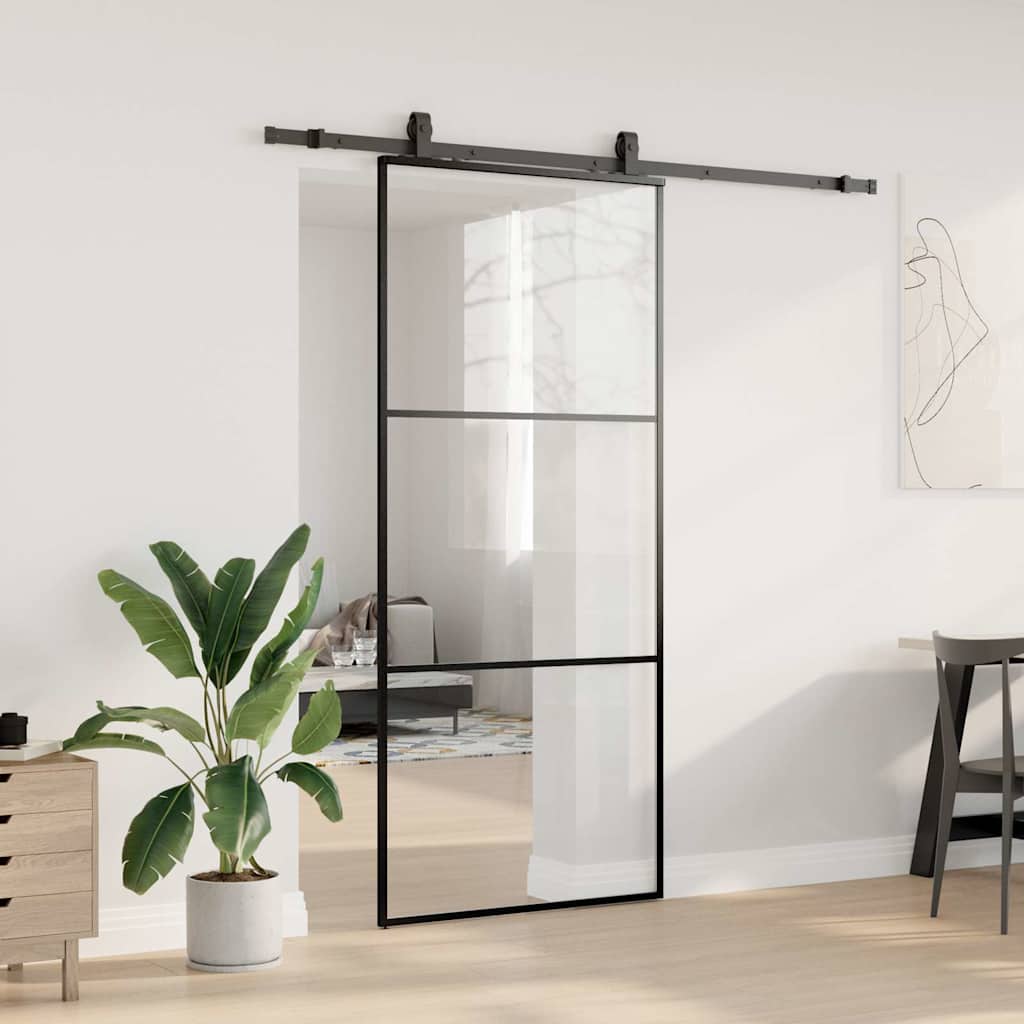 Schuifdeur met beslagset 90x205 cm ESG glas zwart is nu te koop bij PeponiXL, paradijselijk wonen!