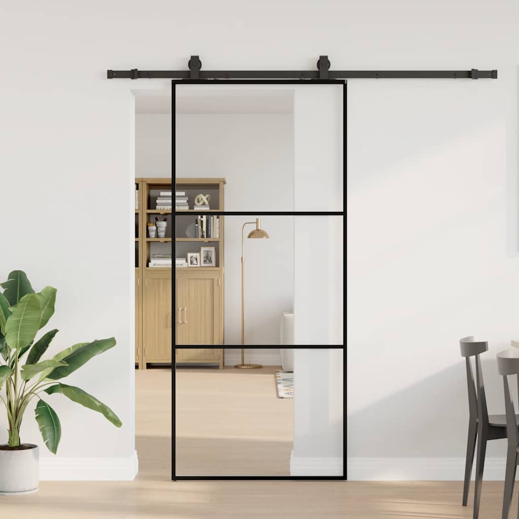 Schuifdeur met beslagset 90x205 cm ESG glas zwart is nu te koop bij PeponiXL, paradijselijk wonen!