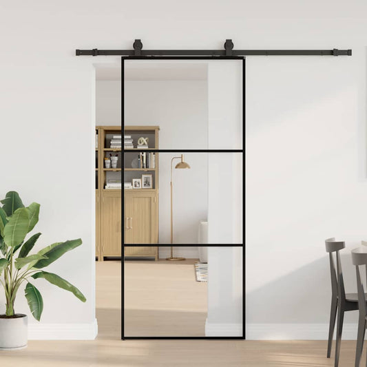 Schuifdeur met beslagset 90x205 cm ESG glas zwart is nu te koop bij PeponiXL, paradijselijk wonen!