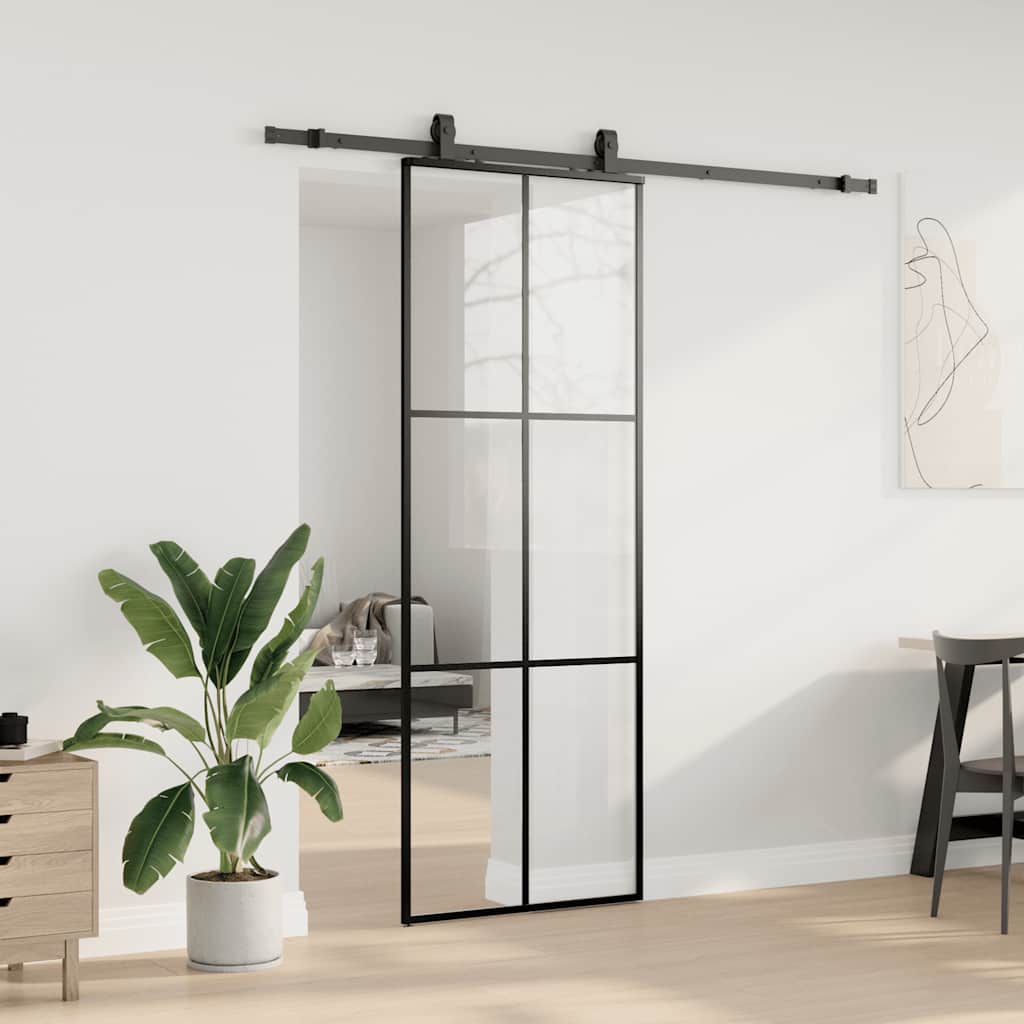 Schuifdeur met beslagset 76x205 cm ESG glas zwart is nu te koop bij PeponiXL, paradijselijk wonen!