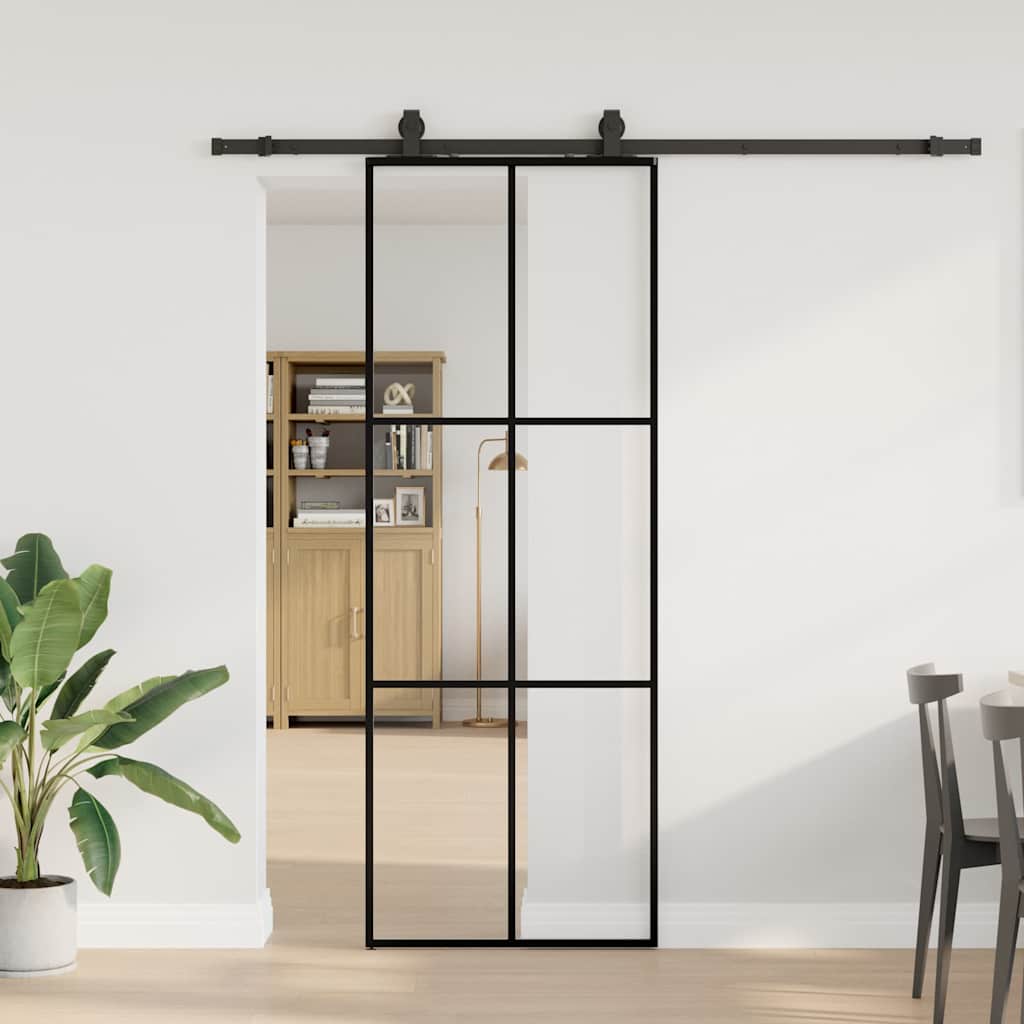 Schuifdeur met beslagset 76x205 cm ESG glas zwart is nu te koop bij PeponiXL, paradijselijk wonen!