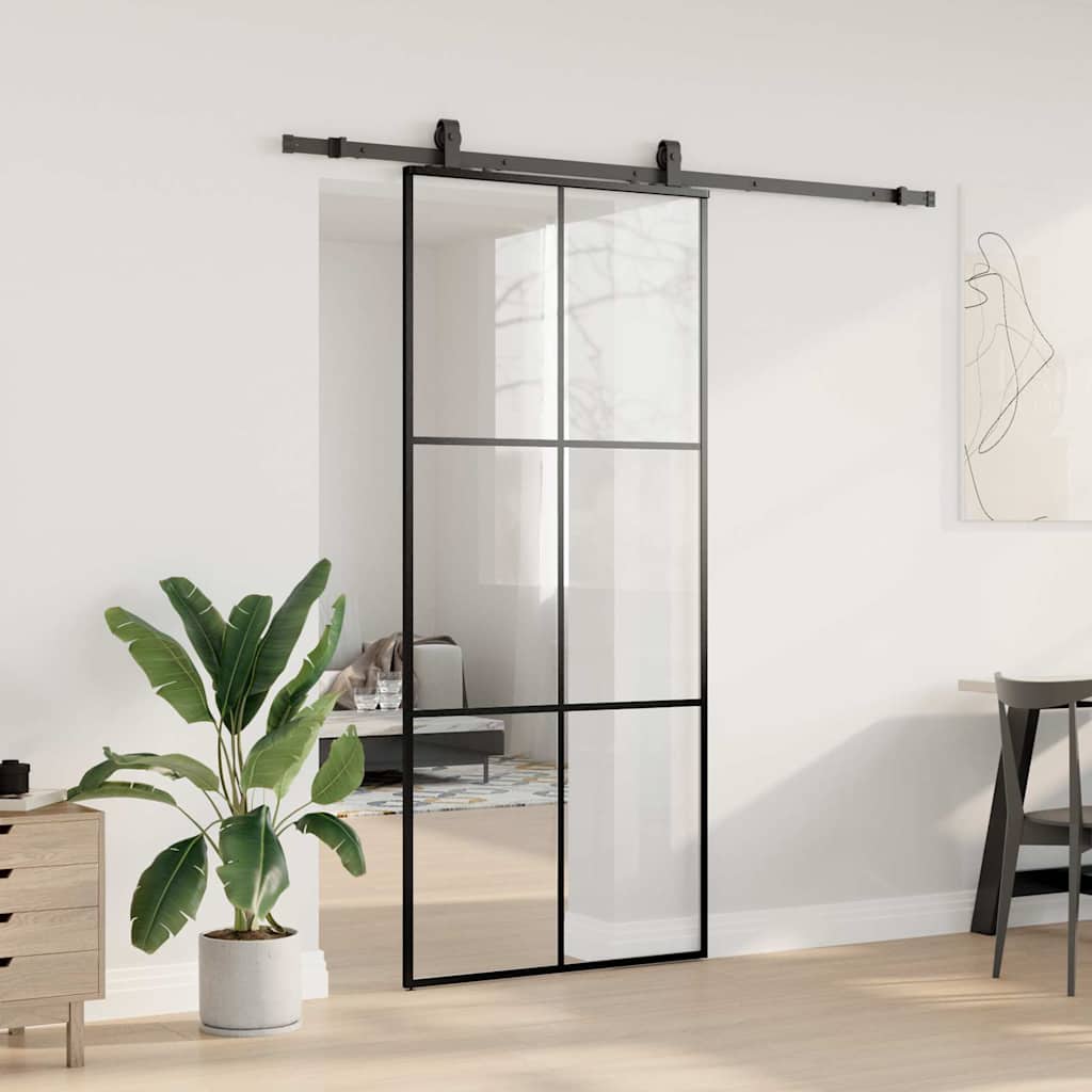Schuifdeur met beslagset 90x205 cm ESG glas zwart is nu te koop bij PeponiXL, paradijselijk wonen!