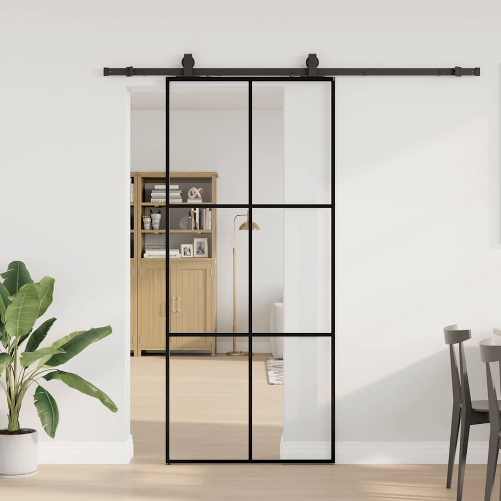Schuifdeur met beslagset 90x205 cm ESG glas zwart is nu te koop bij PeponiXL, paradijselijk wonen!