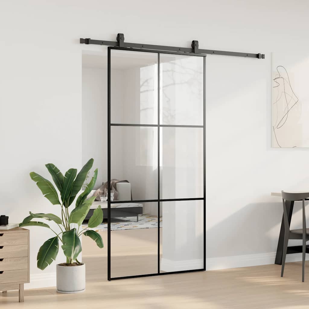 Schuifdeur met beslagset 102x205 cm ESG glas zwart is nu te koop bij PeponiXL, paradijselijk wonen!