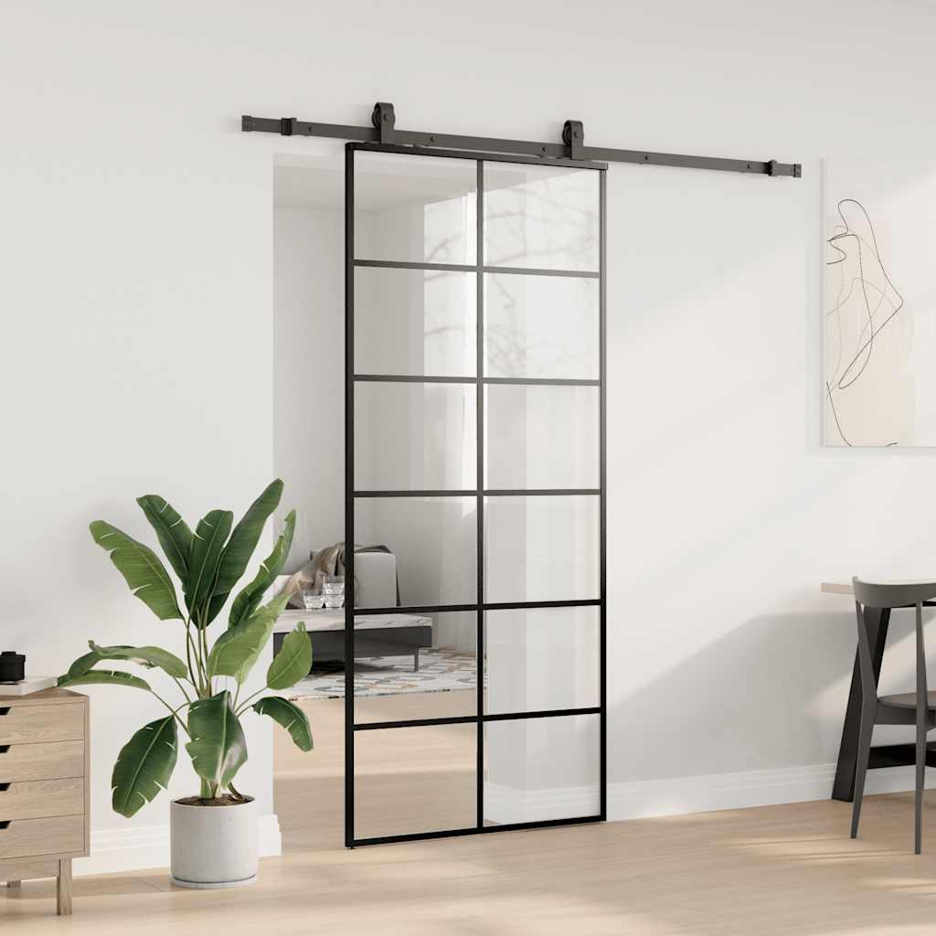 Schuifdeur met beslagset 90x205 cm ESG glas zwart is nu te koop bij PeponiXL, paradijselijk wonen!