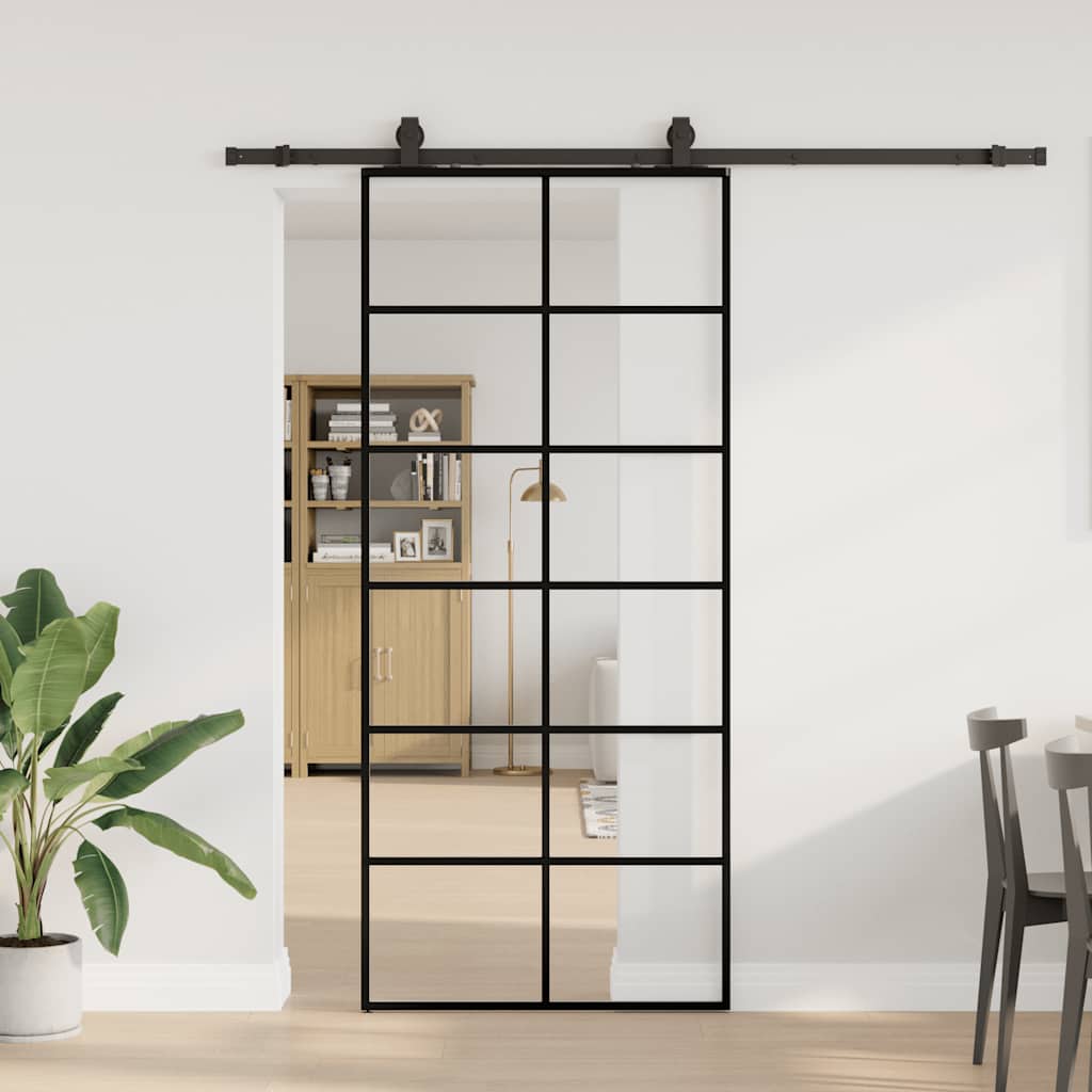 Schuifdeur met beslagset 90x205 cm ESG glas zwart is nu te koop bij PeponiXL, paradijselijk wonen!