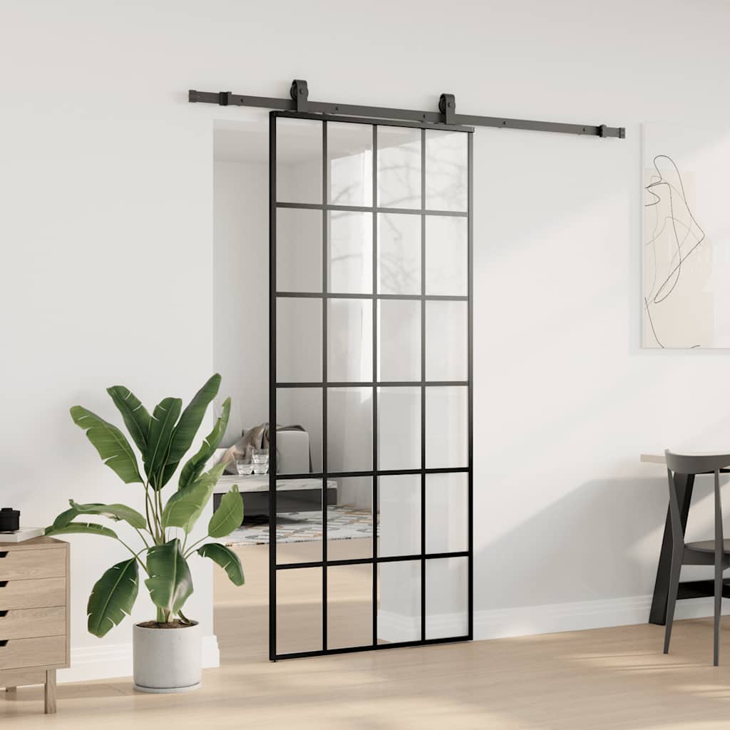 Schuifdeur met beslagset 90x205 cm ESG glas zwart is nu te koop bij PeponiXL, paradijselijk wonen!