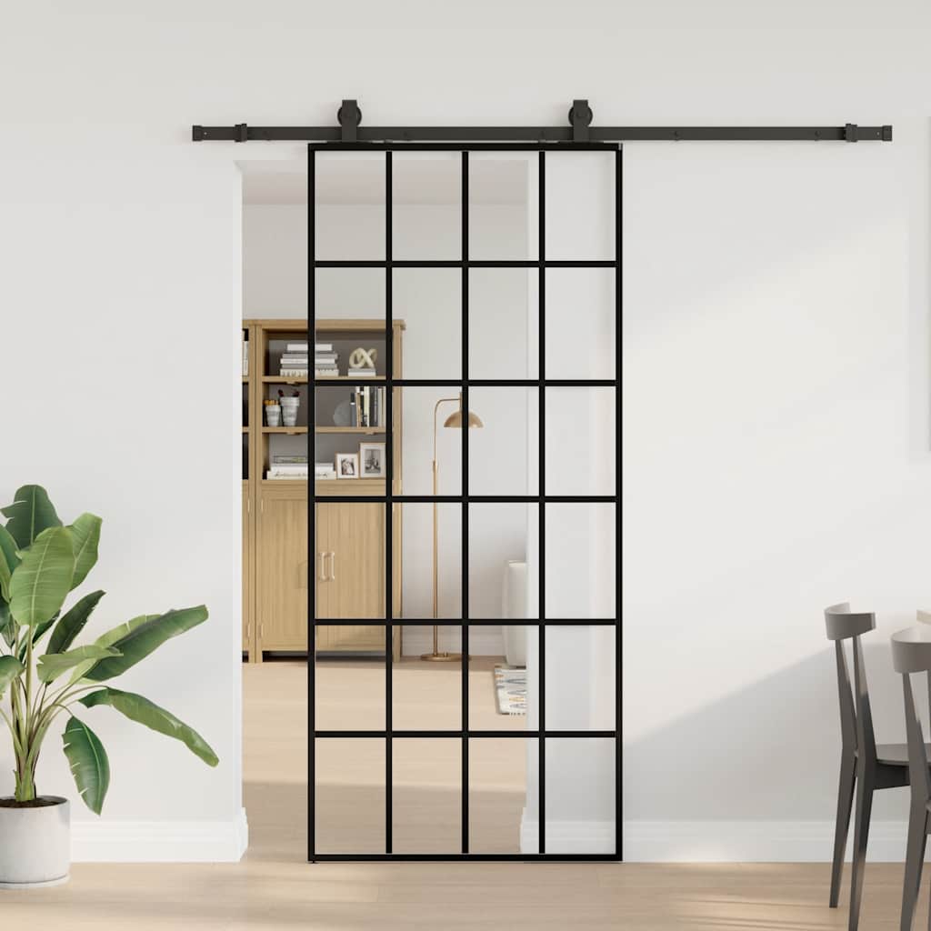 Schuifdeur met beslagset 90x205 cm ESG glas zwart is nu te koop bij PeponiXL, paradijselijk wonen!