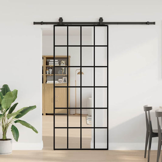 Schuifdeur met beslagset 90x205 cm ESG glas zwart is nu te koop bij PeponiXL, paradijselijk wonen!