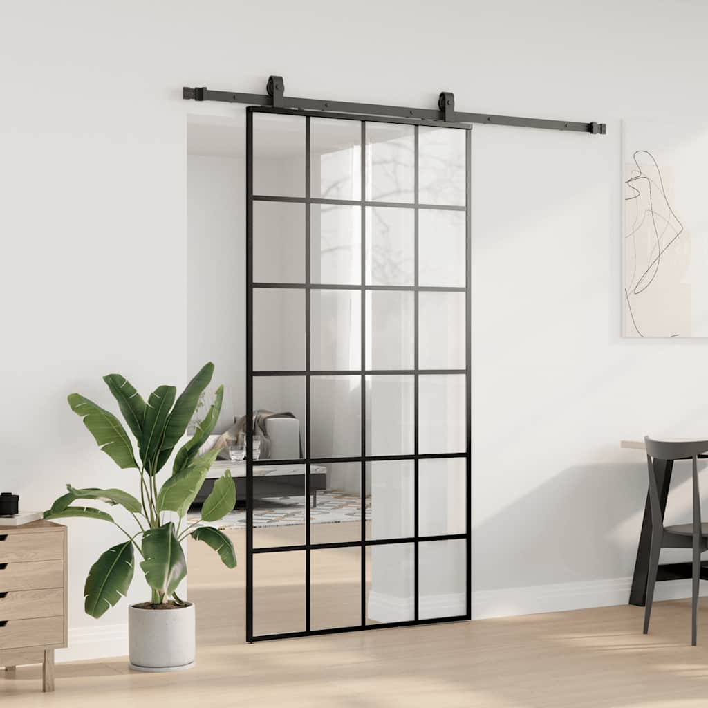 Schuifdeur met beslagset 102x205 cm ESG glas zwart is nu te koop bij PeponiXL, paradijselijk wonen!
