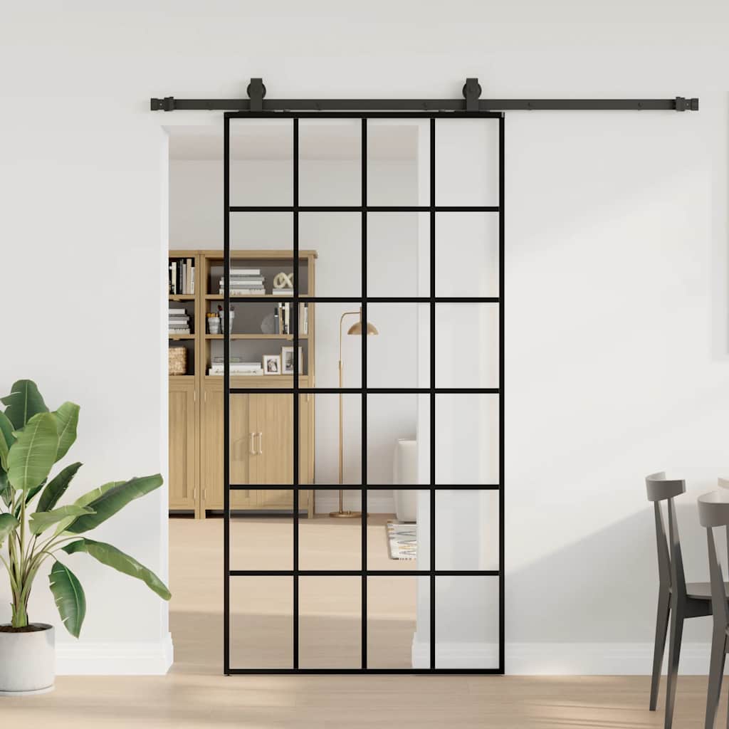 Schuifdeur met beslagset 102x205 cm ESG glas zwart is nu te koop bij PeponiXL, paradijselijk wonen!