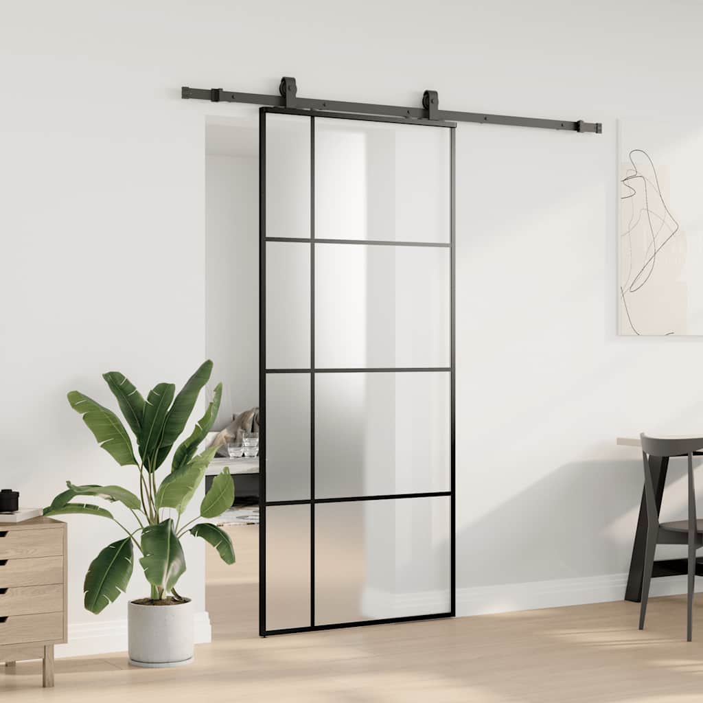 Schuifdeur met beslagset 90x205 cm ESG glas zwart is nu te koop bij PeponiXL, paradijselijk wonen!