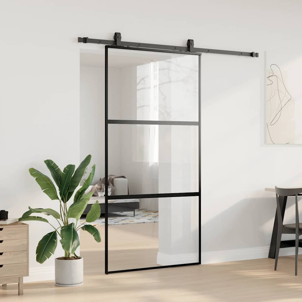 Schuifdeur met beslagset 102,5x205 cm gehard glas zwart is nu te koop bij PeponiXL, paradijselijk wonen!