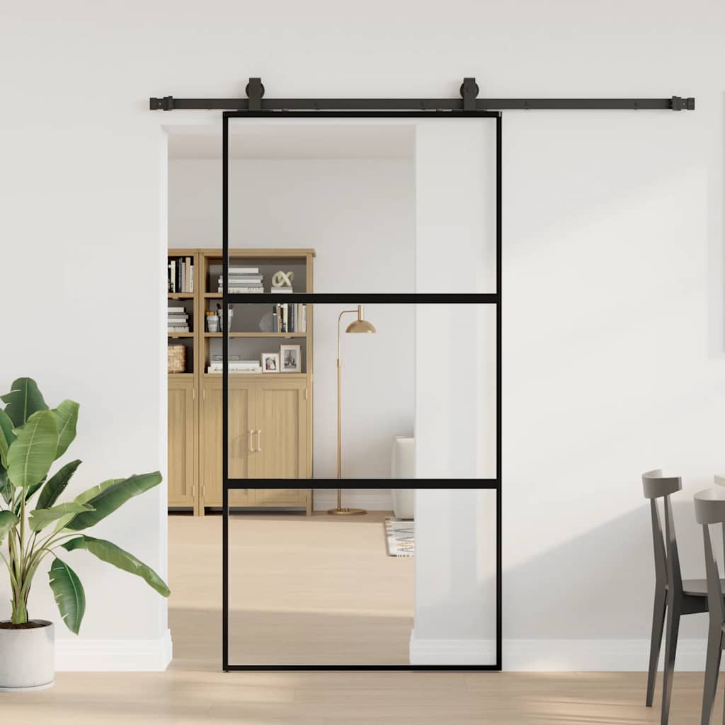 Schuifdeur met beslagset 102,5x205 cm gehard glas zwart is nu te koop bij PeponiXL, paradijselijk wonen!