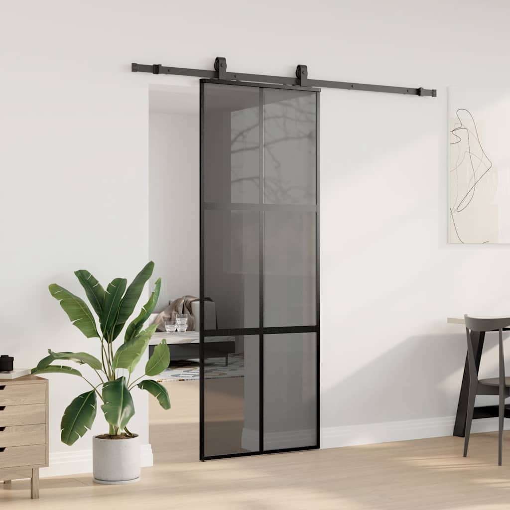 Schuifdeur met beslagset 76x205 cm gehard glas zwart is nu te koop bij PeponiXL, paradijselijk wonen!
