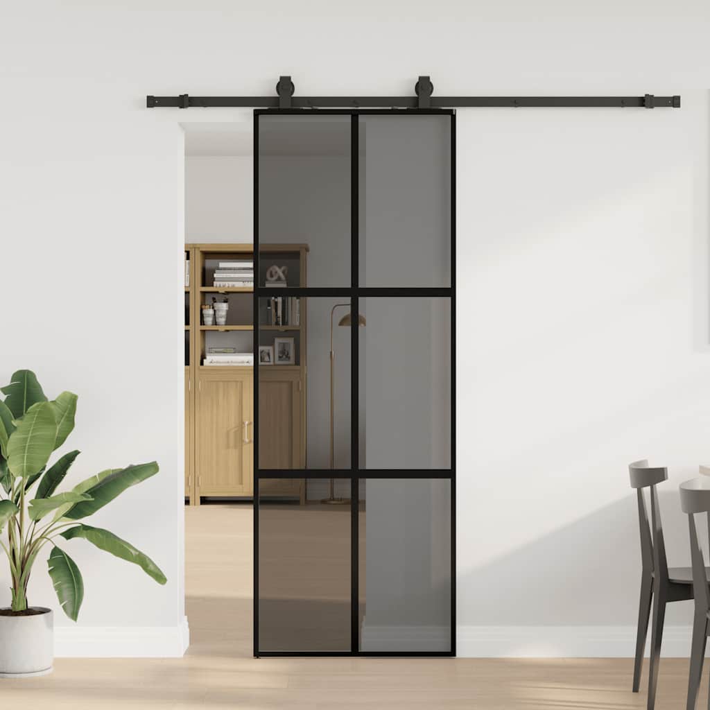 Schuifdeur met beslagset 76x205 cm gehard glas zwart is nu te koop bij PeponiXL, paradijselijk wonen!