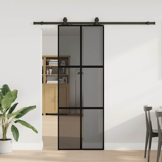 Schuifdeur met beslagset 76x205 cm gehard glas zwart is nu te koop bij PeponiXL, paradijselijk wonen!