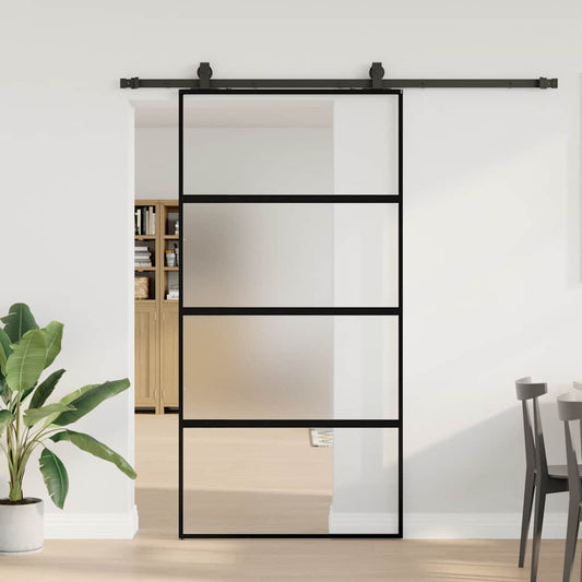 Schuifdeur met beslagset 102,5x205 cm gehard glas zwart is nu te koop bij PeponiXL, paradijselijk wonen!