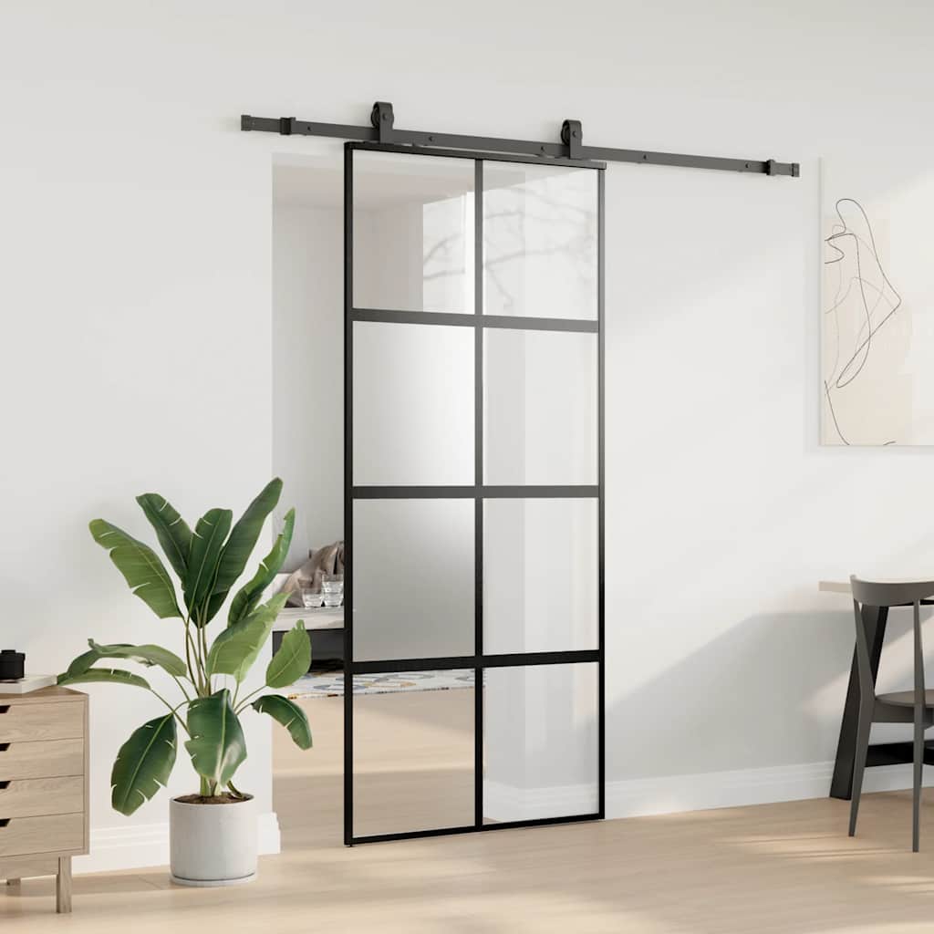 Schuifdeur met beslagset 90x205 cm gehard glas zwart is nu te koop bij PeponiXL, paradijselijk wonen!