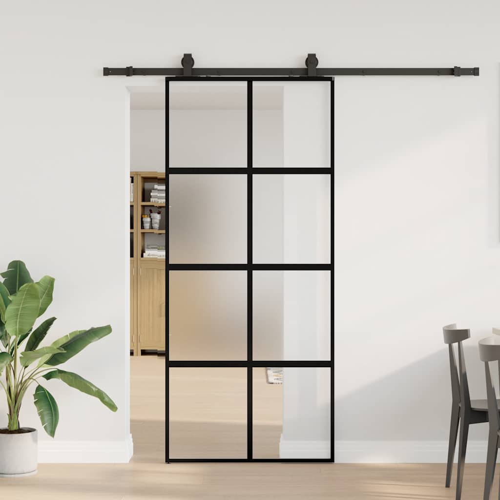 Schuifdeur met beslagset 90x205 cm gehard glas zwart is nu te koop bij PeponiXL, paradijselijk wonen!