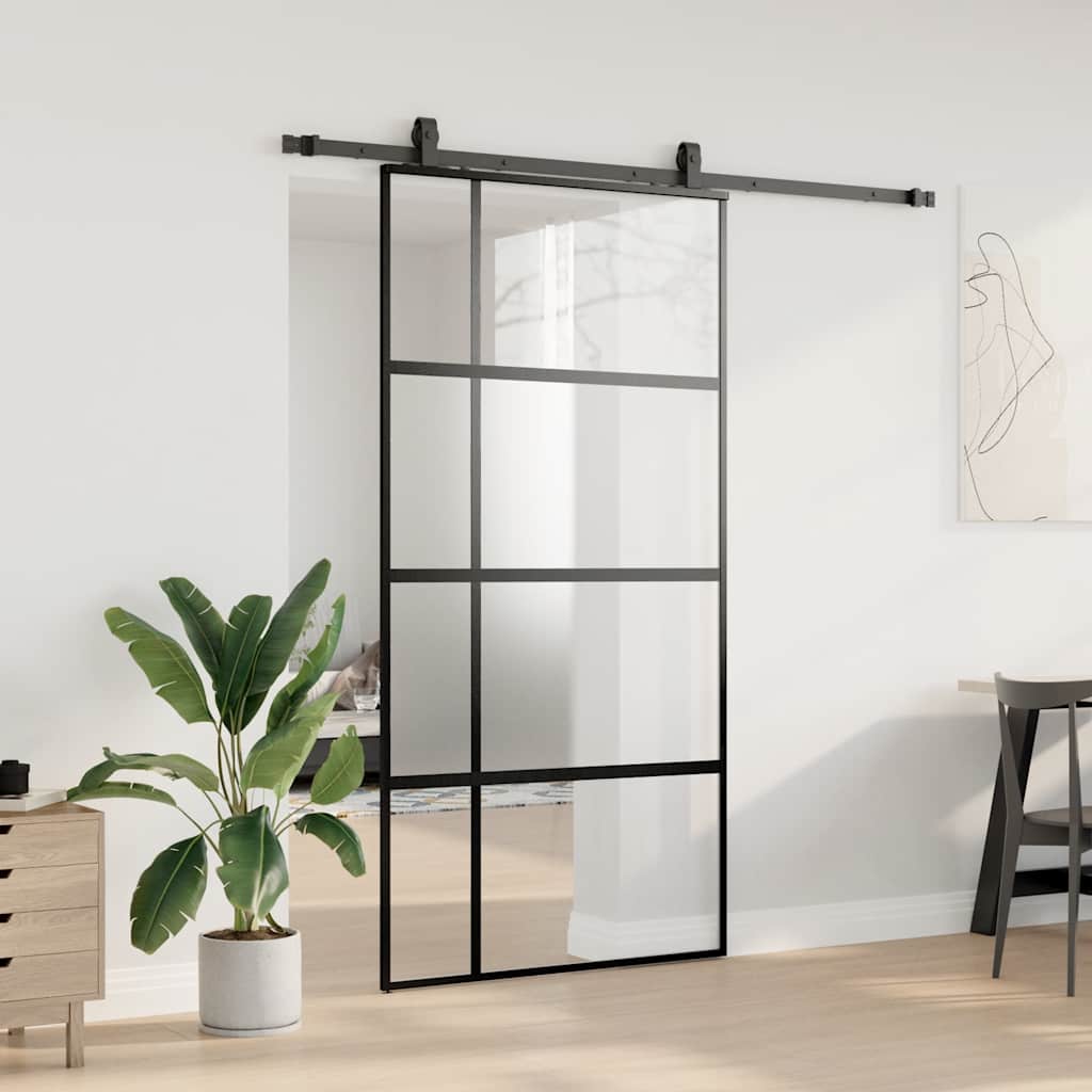 Schuifdeur met beslagset 102,5x205 cm gehard glas zwart is nu te koop bij PeponiXL, paradijselijk wonen!