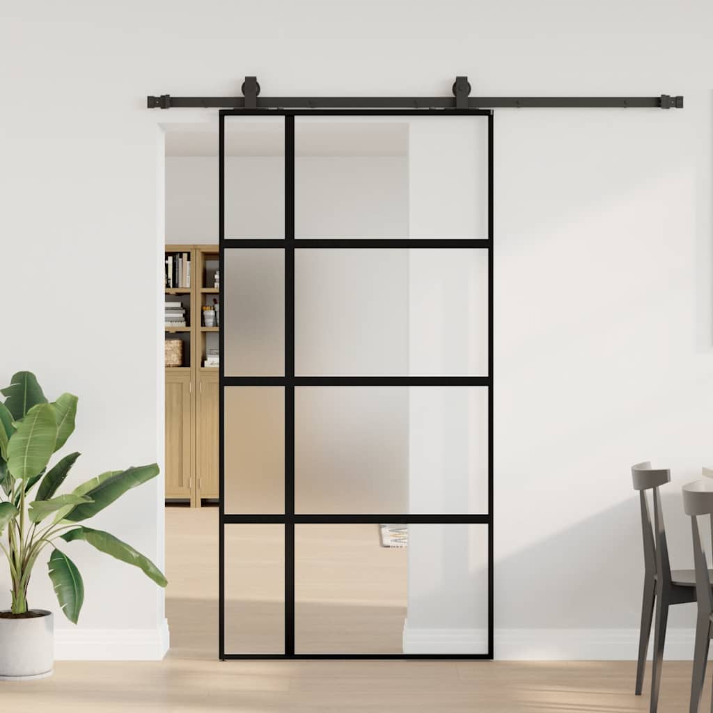 Schuifdeur met beslagset 102,5x205 cm gehard glas zwart is nu te koop bij PeponiXL, paradijselijk wonen!