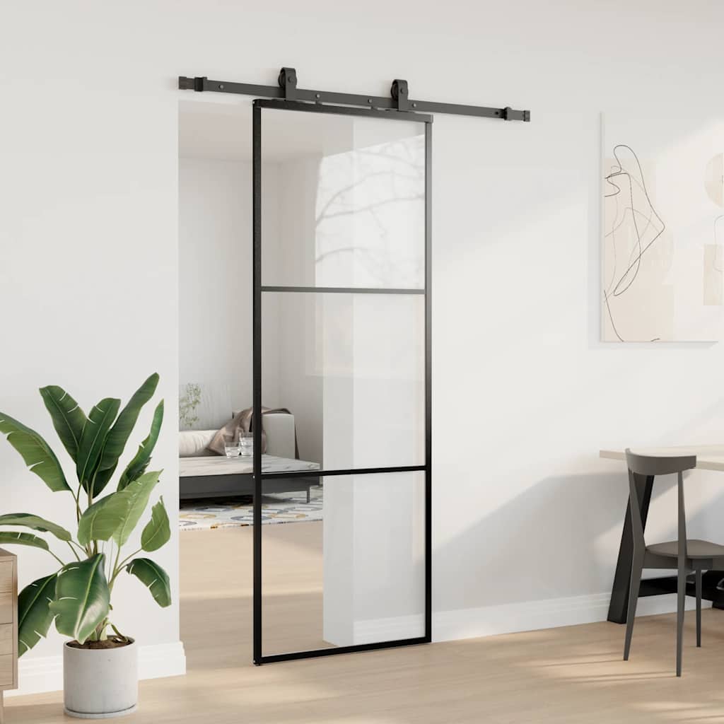 Schuifdeur met beslagset 76x205 cm ESG glas zwart is nu te koop bij PeponiXL, paradijselijk wonen!