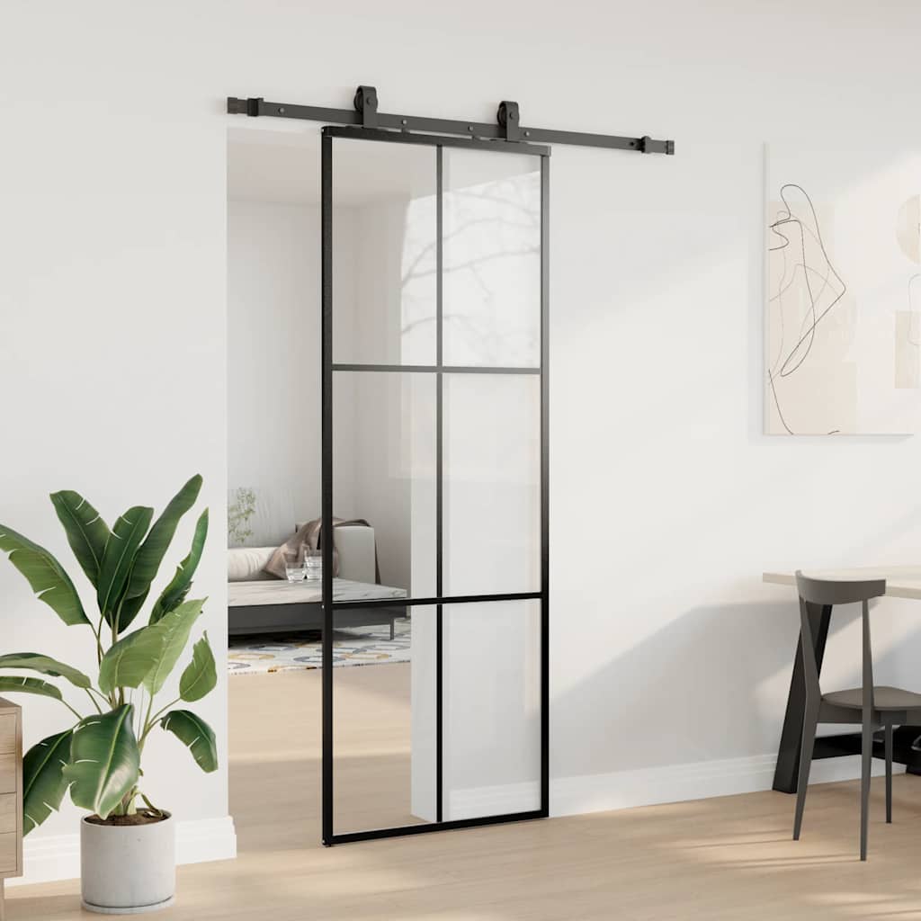 Schuifdeur met beslagset 76x205 cm ESG glas zwart is nu te koop bij PeponiXL, paradijselijk wonen!
