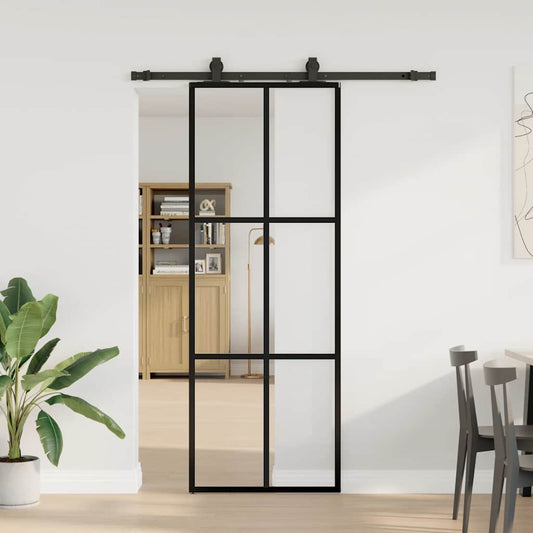 Schuifdeur met beslagset 76x205 cm ESG glas zwart is nu te koop bij PeponiXL, paradijselijk wonen!