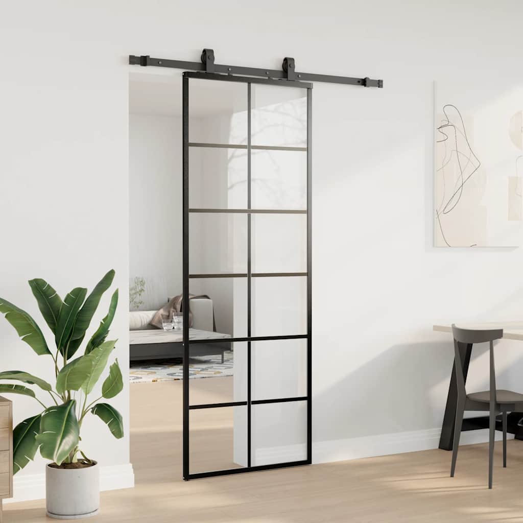 Schuifdeur met beslagset 76x205 cm ESG glas zwart is nu te koop bij PeponiXL, paradijselijk wonen!