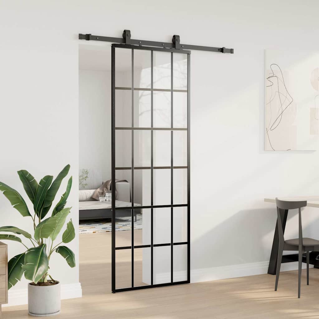 Schuifdeur met beslagset 76x205 cm ESG glas zwart is nu te koop bij PeponiXL, paradijselijk wonen!