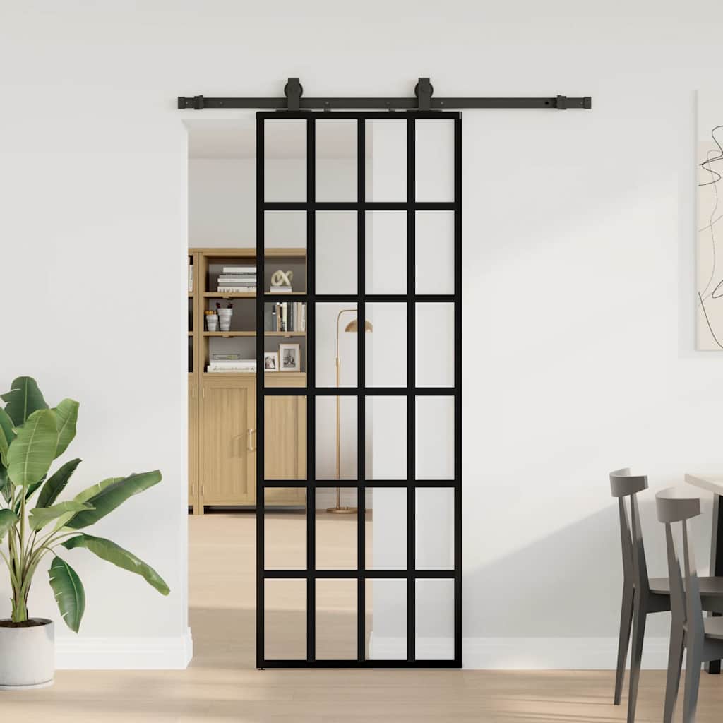 Schuifdeur met beslagset 76x205 cm ESG glas zwart is nu te koop bij PeponiXL, paradijselijk wonen!