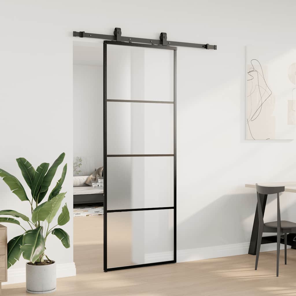 Schuifdeur met beslagset 76x205 cm ESG glas zwart is nu te koop bij PeponiXL, paradijselijk wonen!