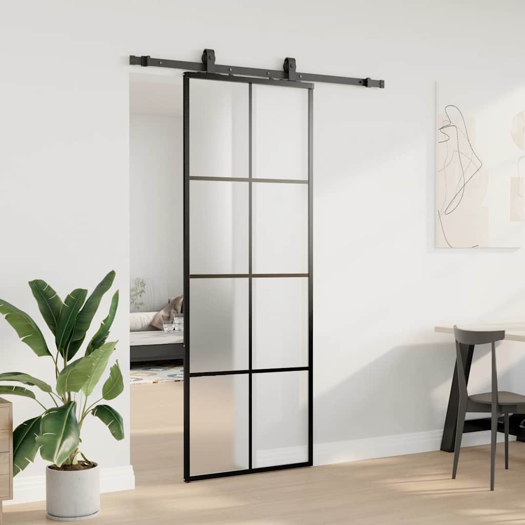 Schuifdeur met beslagset 76x205 cm ESG glas zwart is nu te koop bij PeponiXL, paradijselijk wonen!