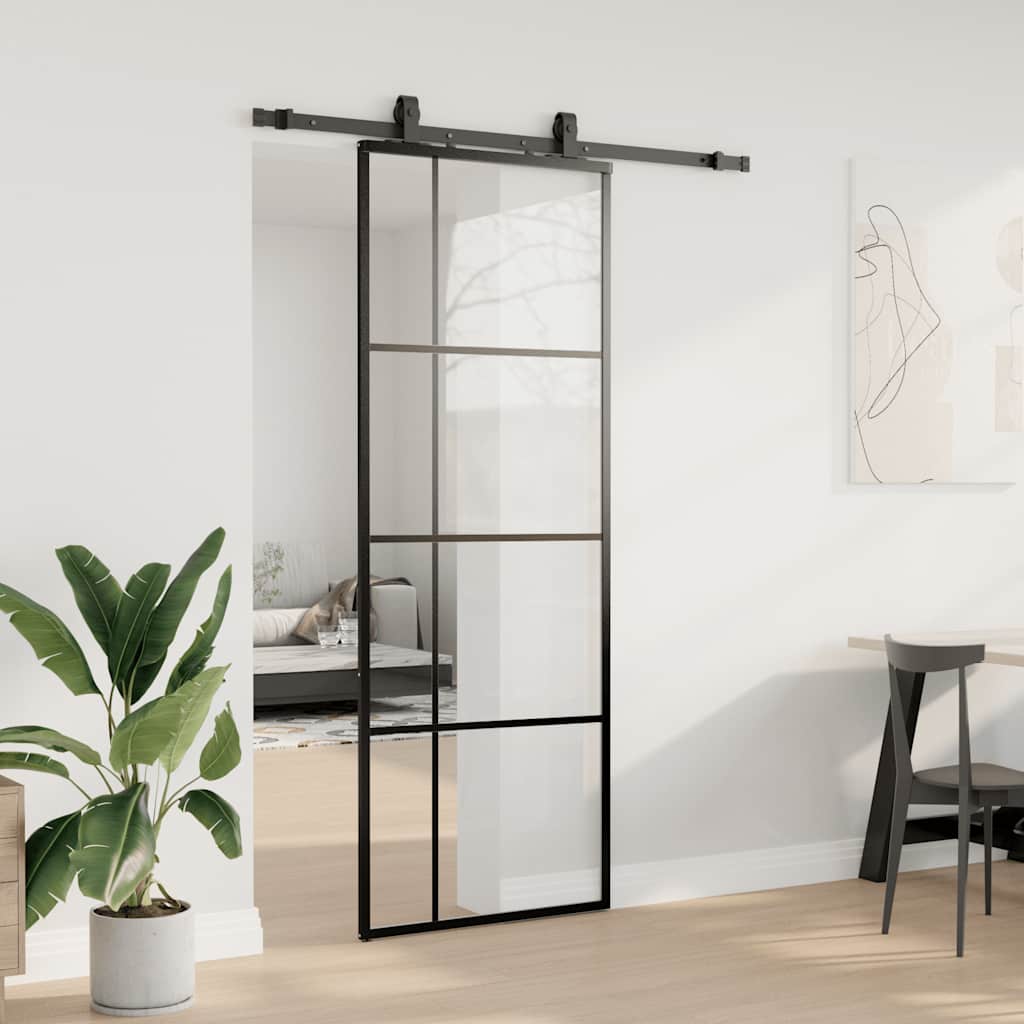 Schuifdeur met beslagset 76x205 cm ESG glas zwart is nu te koop bij PeponiXL, paradijselijk wonen!