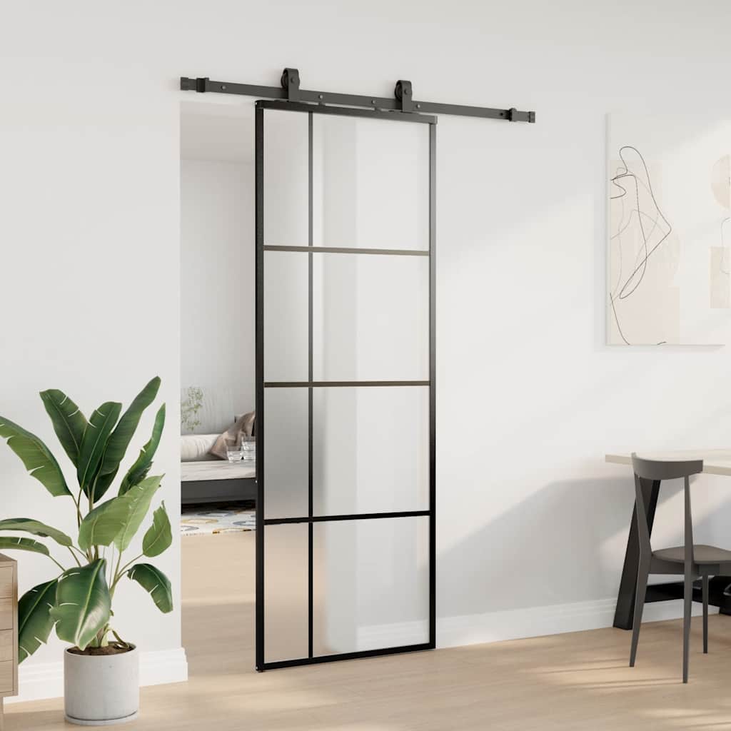 Schuifdeur met beslagset 76x205 cm ESG glas zwart is nu te koop bij PeponiXL, paradijselijk wonen!