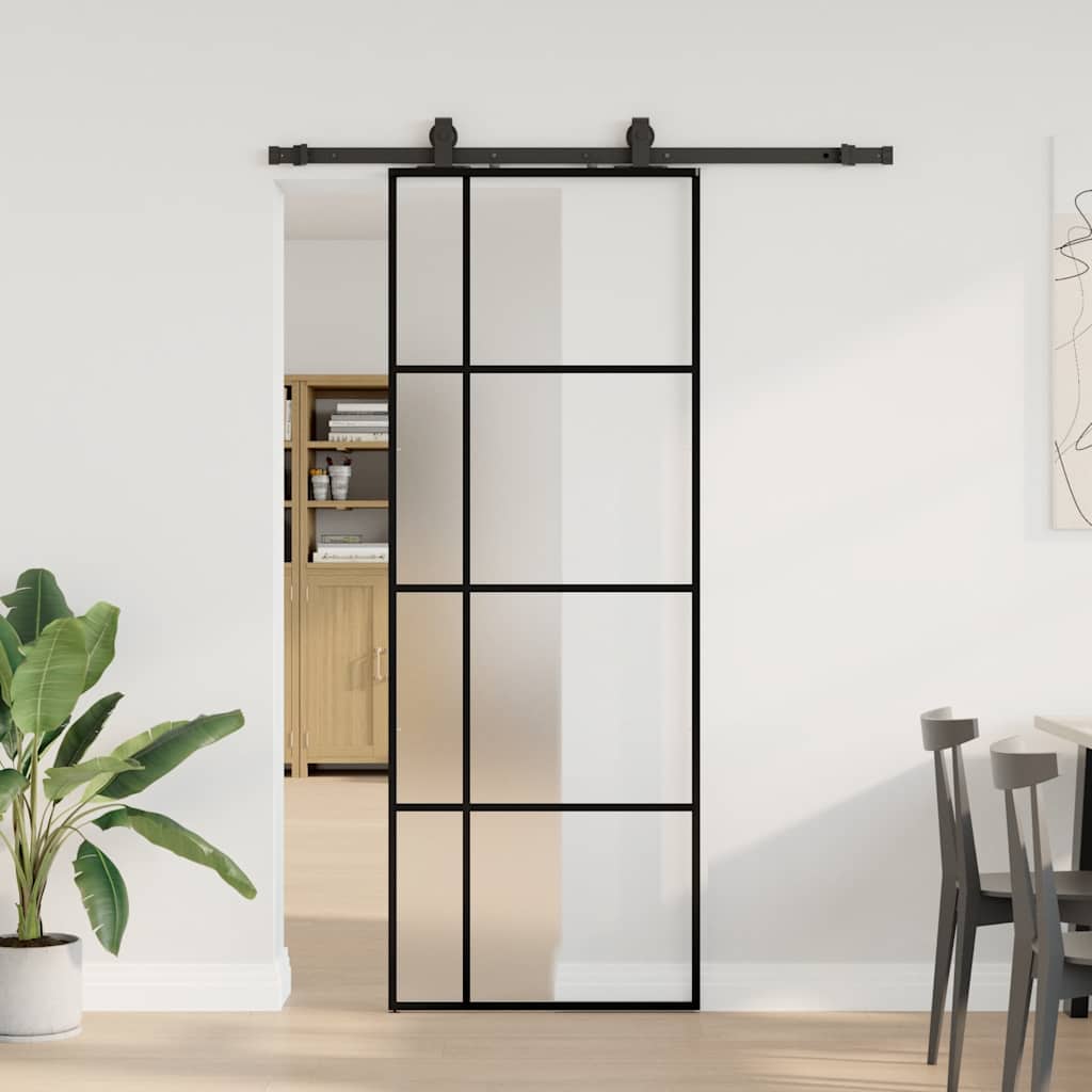 Schuifdeur met beslagset 76x205 cm ESG glas zwart is nu te koop bij PeponiXL, paradijselijk wonen!